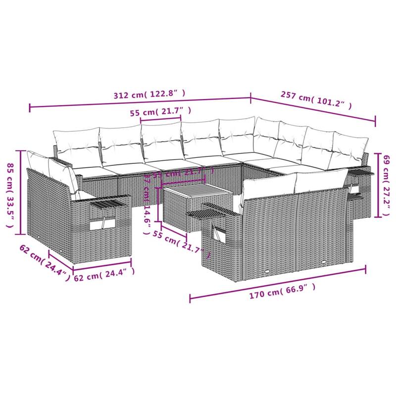 vidaXL Garden Sofa Set 13 Piece with Cushions Outdoor Sofa Set Poly Rattan