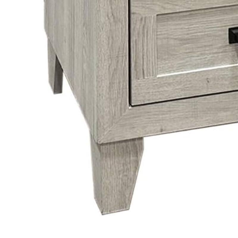 Miot Nightstand, 2 Drawers w Metal Handles, White Wash Wood, 24 Inch