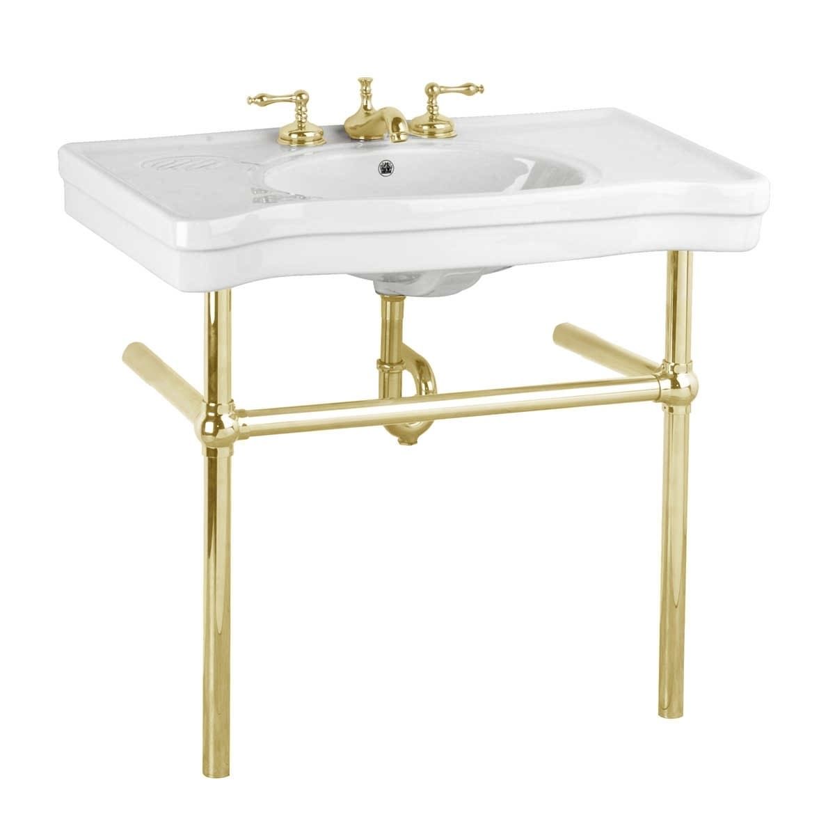 White Bathroom Console Sink Belle Epoque China With Brass Bistro Legs Overstock 20306292