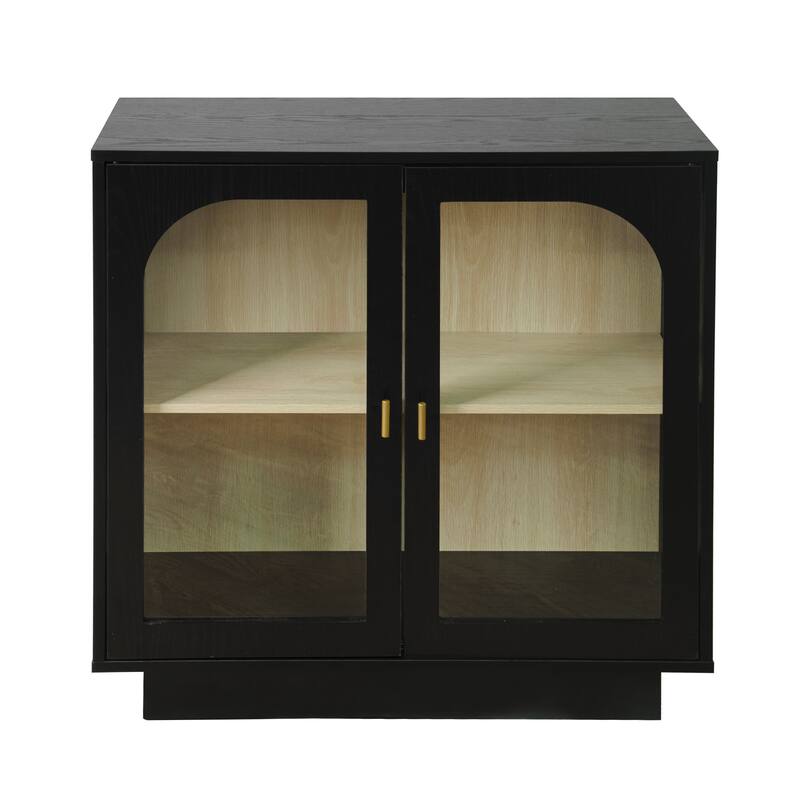 Storage Cabinet with 2 Acrylic Door, Wooden Kitchen Pantry Sideboard, Display Cabinet with Metal Handles & Adjustable Shelves