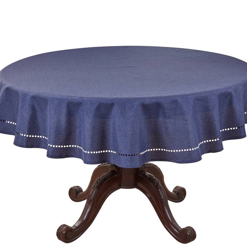 Solid Textured Tablecloth with Clean Drape, Minimal Decorative Edge, and Versatile Styling for Dining and Entertaining - 60" - Navy Blue