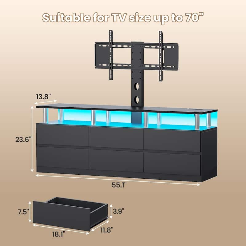 LED TV Stand with Mount Power Outlet TV Mount for 32 to 75 in TVs Drawers