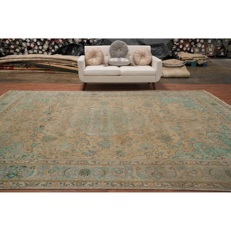 Hand Knotted Oriental 100% Wool Carpet Traditional Floral Oranges & Rust Tabriz Area Rug - 13' 1'' X 9' 7''