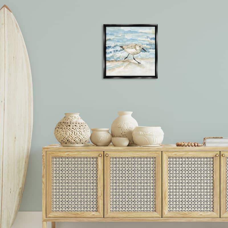 Stupell Sandpiper Striding Shore Framed Floater Canvas Wall Art Design By Nan