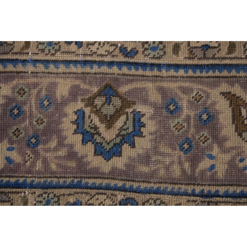 Geometric Tabriz Persian Area Rug Handmade Beige Wool Carpet - 7'8"x 11'3"