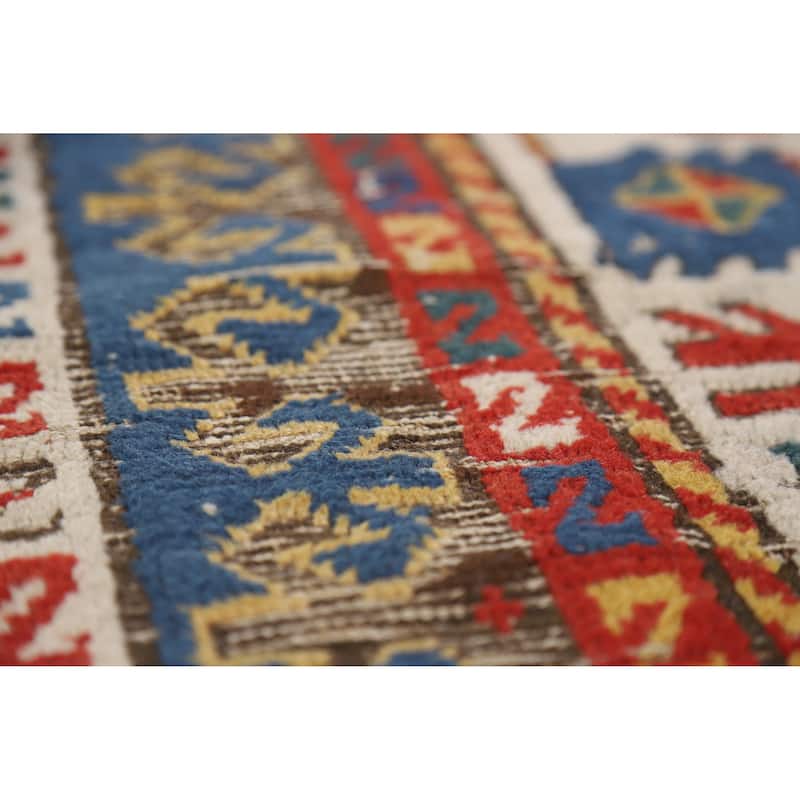 Hand Knotted Oriental 100% Wool Carpet Traditional Geometric Red Kazak Area Rug - 8' 0'' X 4' 9''