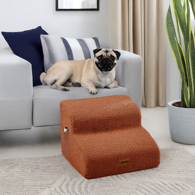 Teddy Style Velvet Waterproof Dog Pet Stairs - 2 Steps - Brown
