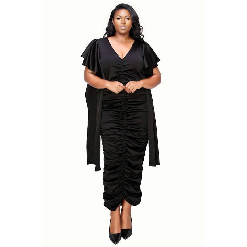 L I V D Women's Plus Size Nadia Ruched V Neck Dress - 3X - Black