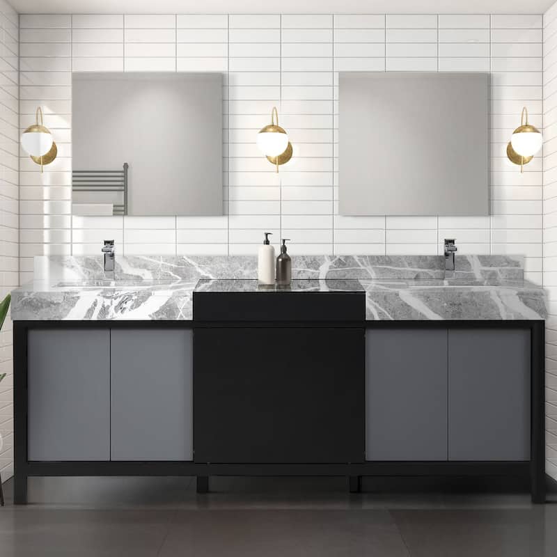 Zilara Bath Vanity and Castle Grey Marble Top - 84 - Black and Grey
