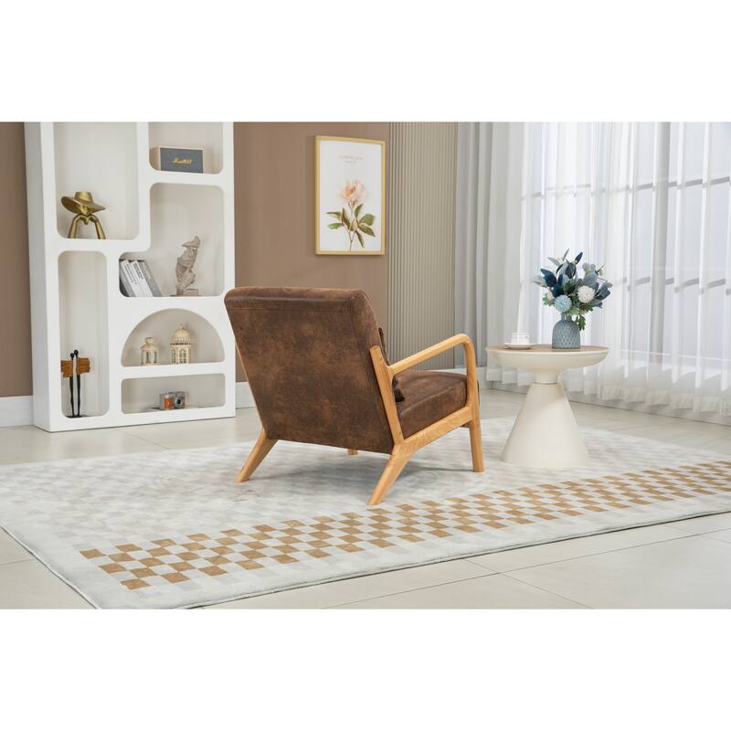 Upholstered Accent Chair with Lumbar Pillow, Living Room Chairs with Solid Wood Frame, Lounge Reading Armchair