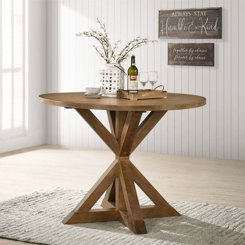 5-Piece Wooden Counter Height Set with Pedestal Table & 4 Cross Back Chairs