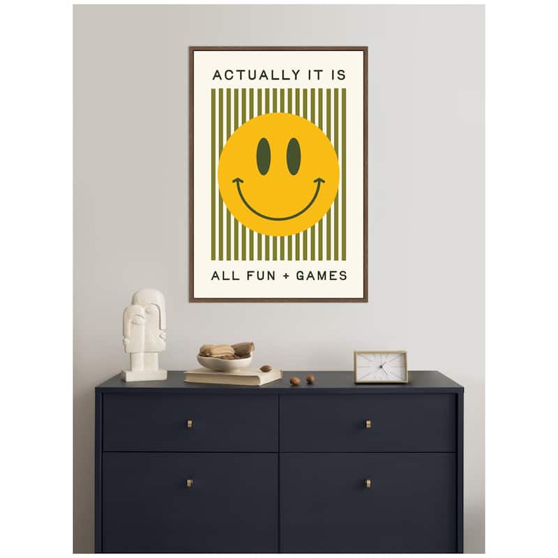 Kate and Laurel It is All Fun and Games, Dopamine Decor, Smiley Face Retro Print by Lucky Guava Framed Canvas Wall Art Print
