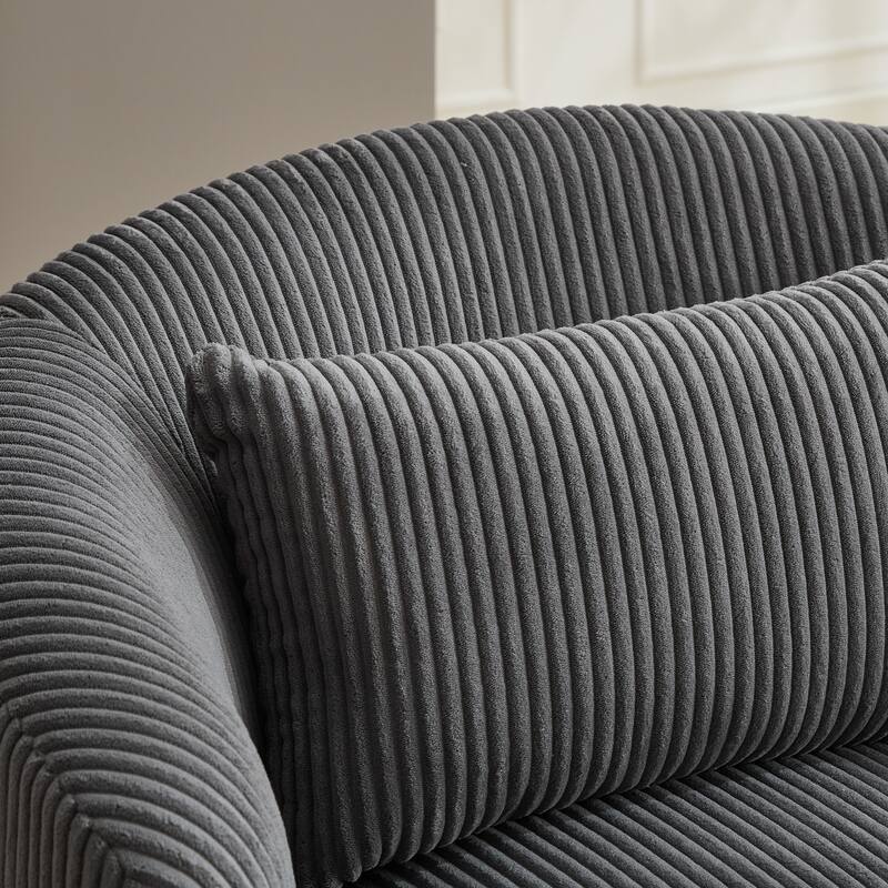 Roomfitters Swivel Barrel Accent Chair, Upholstered Corduroy Reading Armchair with Pillow for Living Room or Bedroom