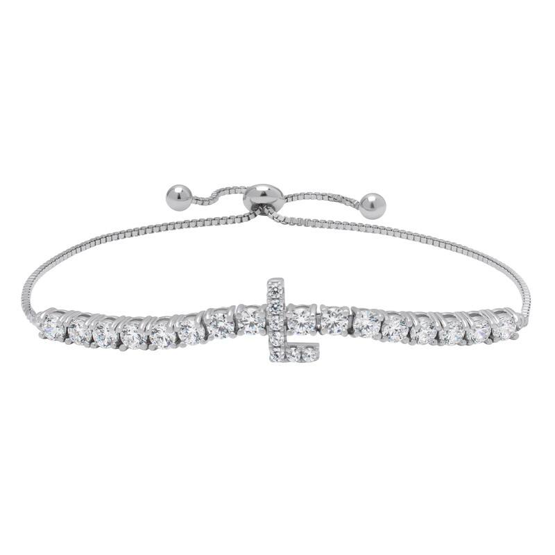 Victoria Townsend .925 Sterling Silver Cubic Zirconia Initial Adjustable Bracelet - L