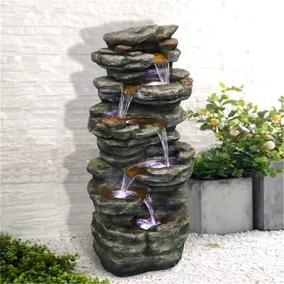 40"H Rock Outdoor Fountains Waterfall with LED Lights