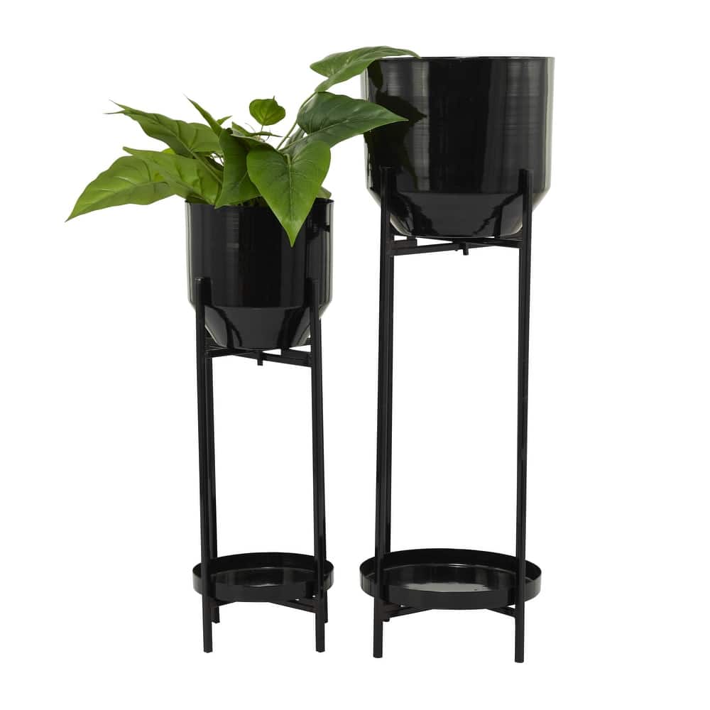 Metal Indoor Outdoor Planter with Removable Stand - Set of 2 Silver, Gold, Black - CosmoLiving by Cosmopolitan
