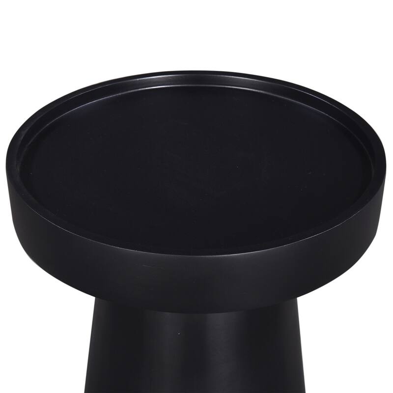 Side End Table, 16 Inch Raised Edge Round Top, Flared Base, Black Wood