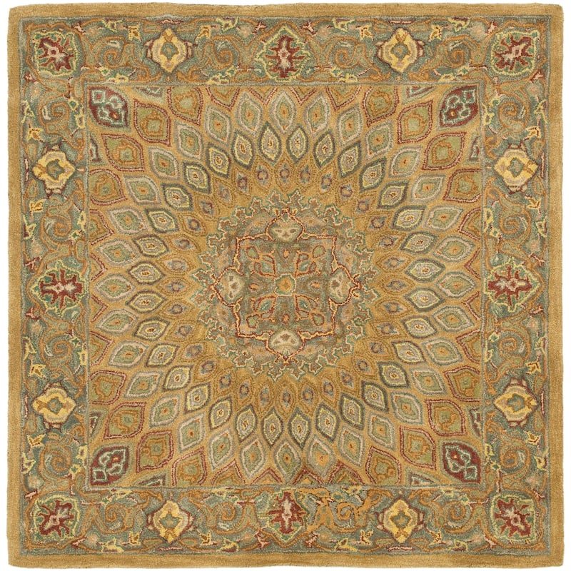 SAFAVIEH Handmade Heritage Wayfarer Traditional Oriental Wool Rug - 6' Square - Light Brown/Grey