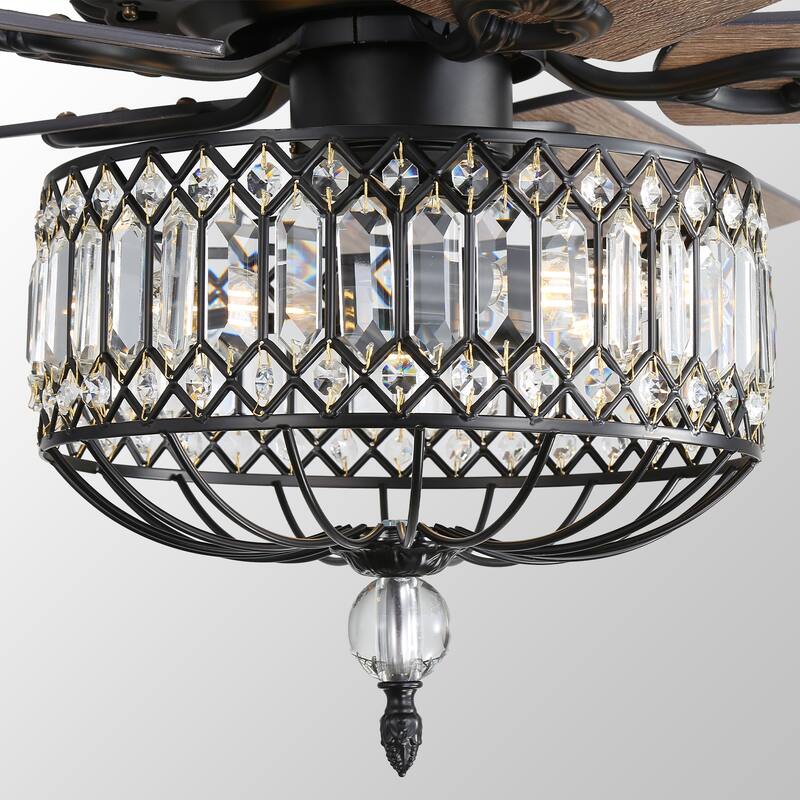 Sofucor 52" Ceiling Fan with Light Remote, Classical Crystal Chandelier fan, 5 Blades & Reverse Airflow, Black