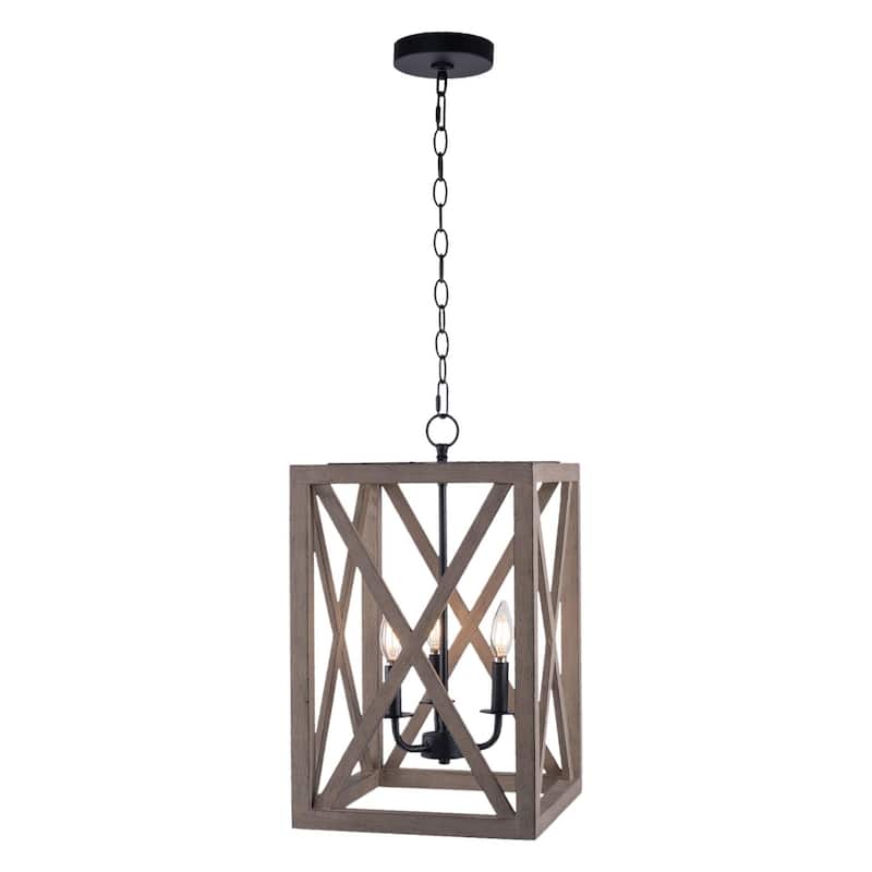Adjustable 3-Light Wood Candle Rectangle Chandelier