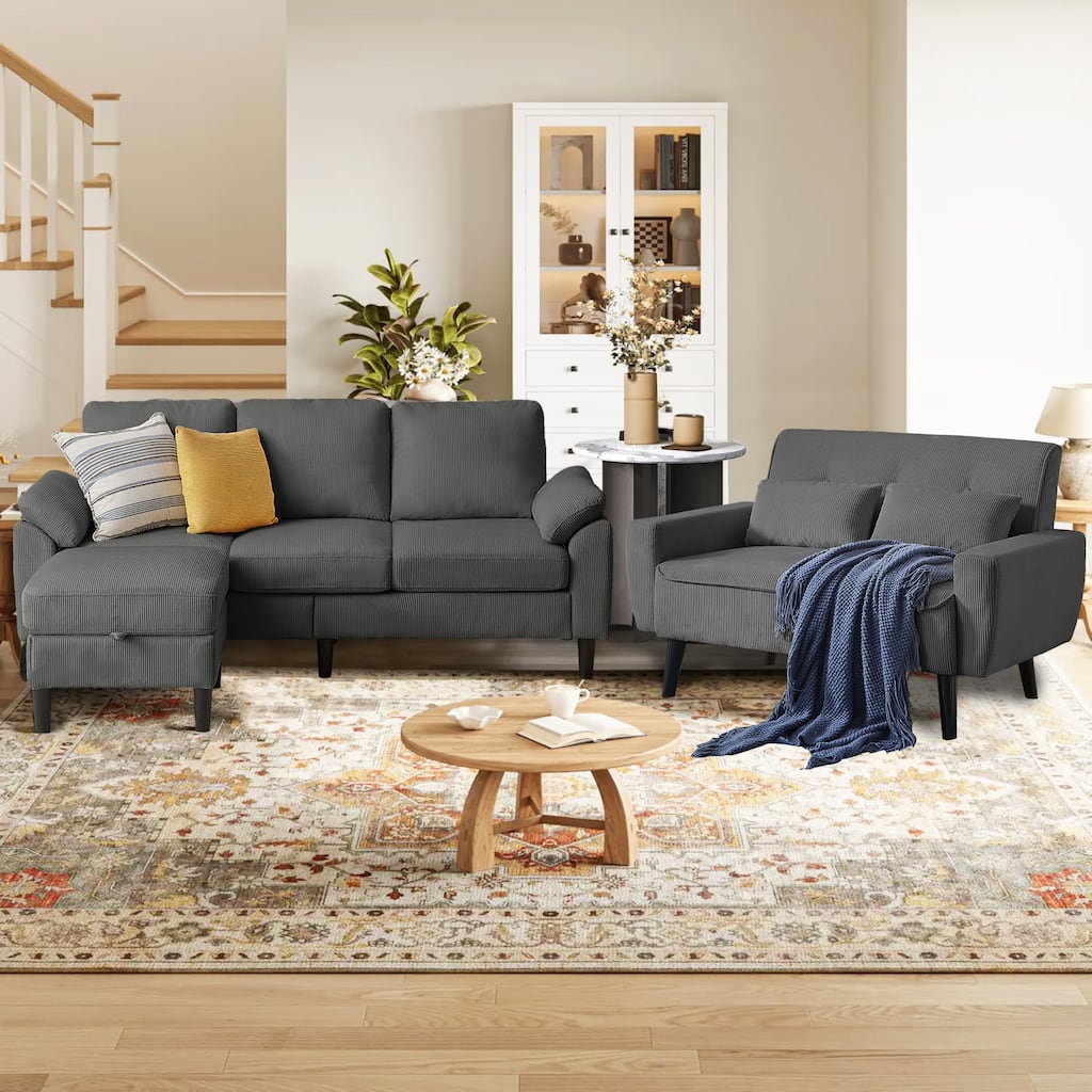 3-Piece Living Room Sectional Sofa Set with Loveseat and Ottoman