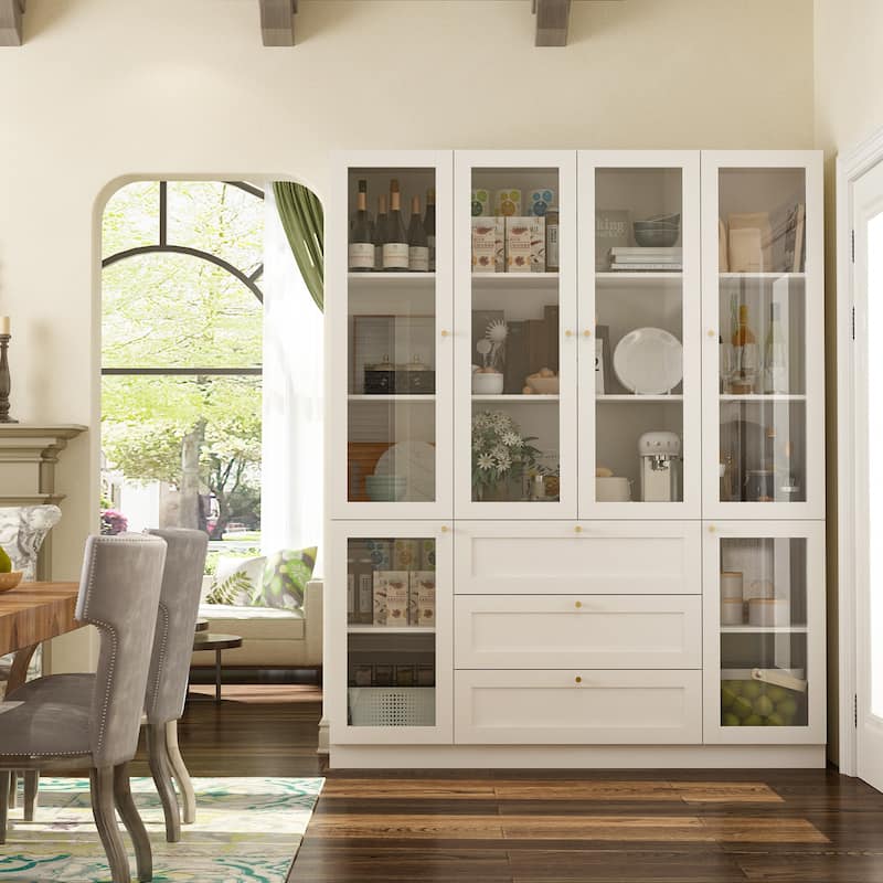 Modular Kitchen Utility Buffet,Large Cupboard Pantry Display Case - 63"W x 15.7"D