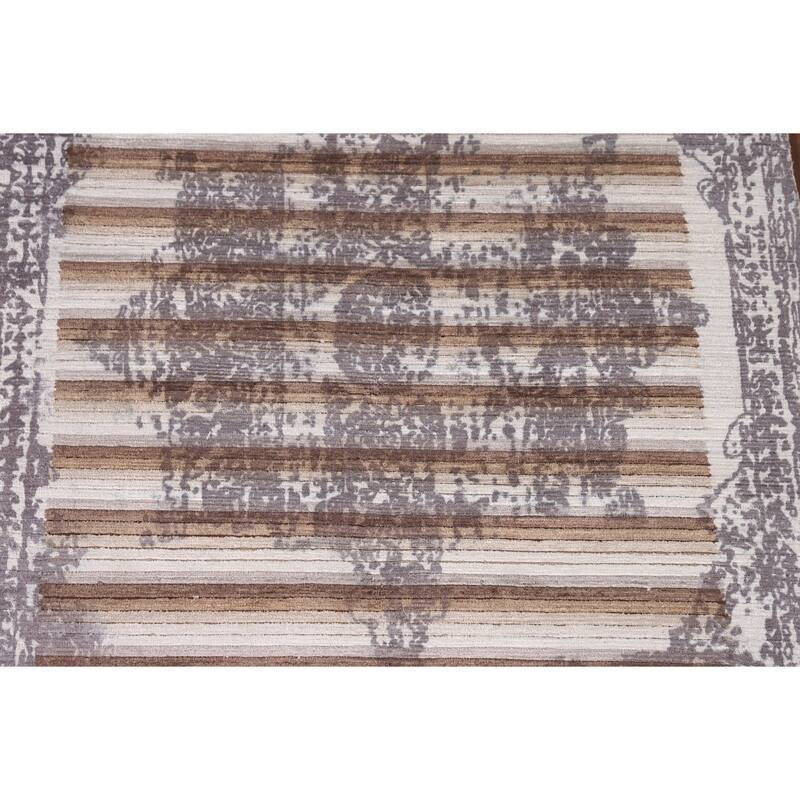 Striped Modern Abstract Rug Hand-Knotted Wool Carpet - 3'11"x 5'11"