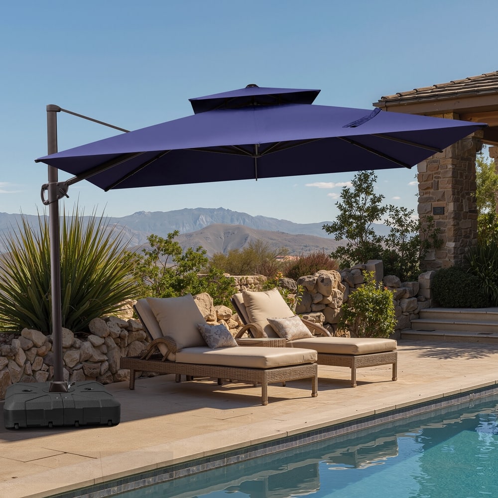 Outdoor 10FT Square Adjustable Offset Cantilever Patio Umbrella with Base