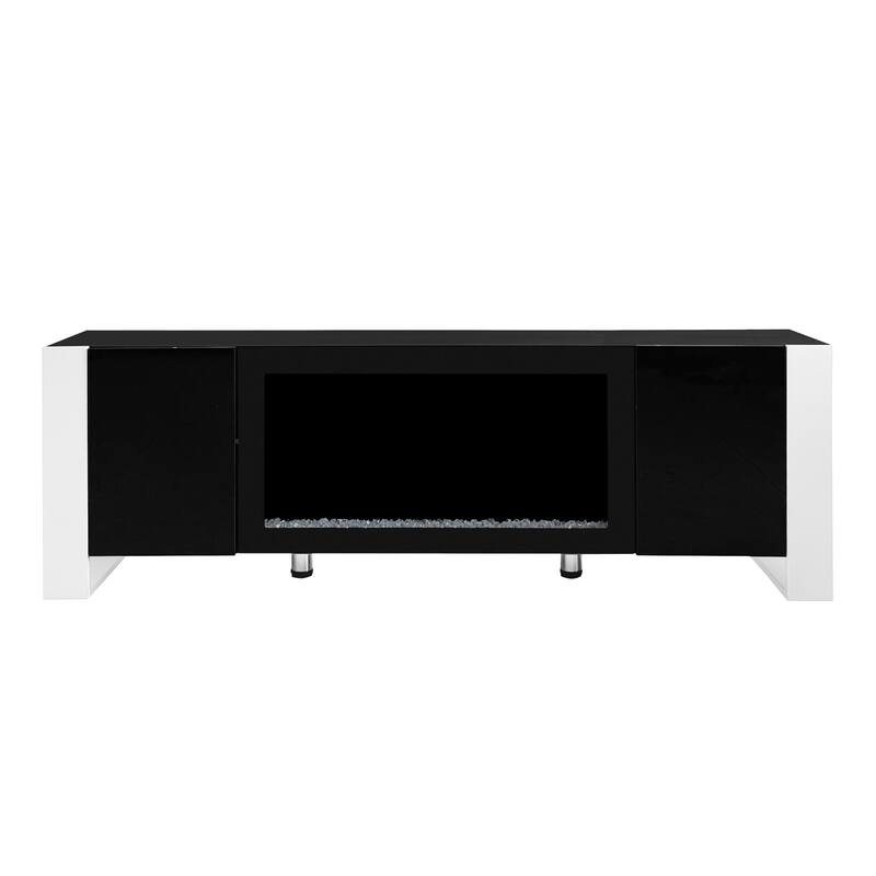 Modern 68.1 TV Stand with Built-in Fireplace, High Gloss Finish, and Spacious Cabinets for Organized Living.