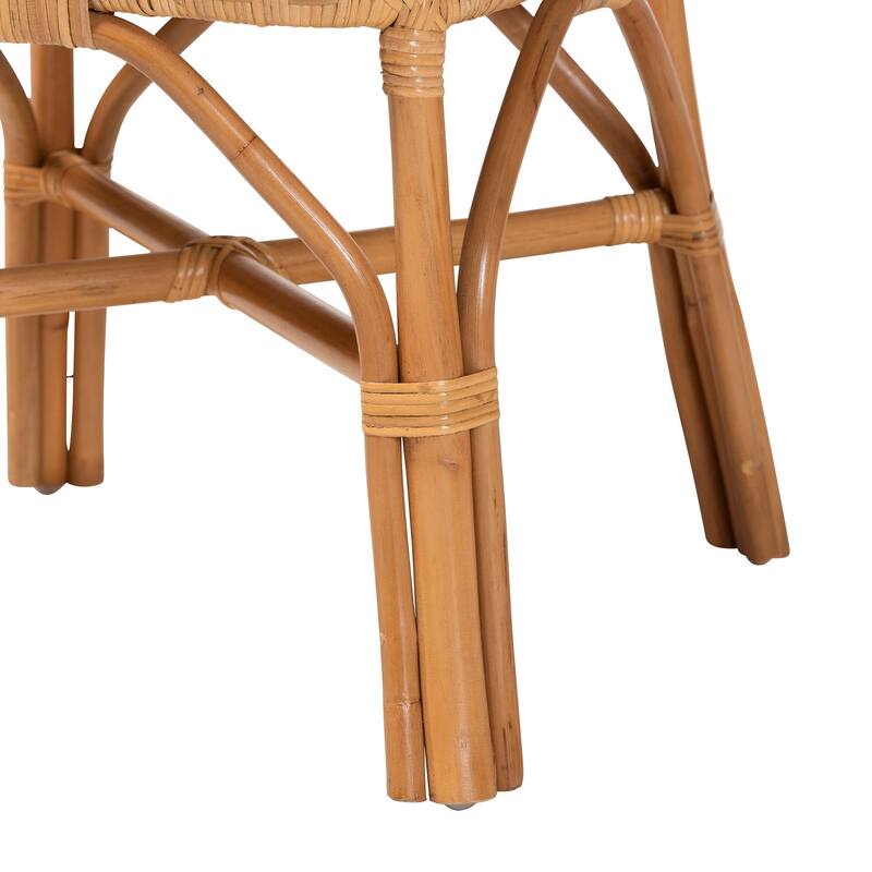 Adam Natural Rattan Dining Chair with Curved Backrest and Removable Cushion - Handwoven Wicker Accent Chair for Dining Room