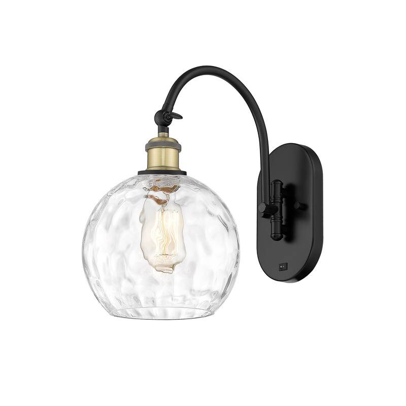 Innovations Lighting Ballston Athens Water Glass 8" - 1 Light 8" Sconce - Arm Swivels Side To Side - Clear Water Glass/Black Antique Brass