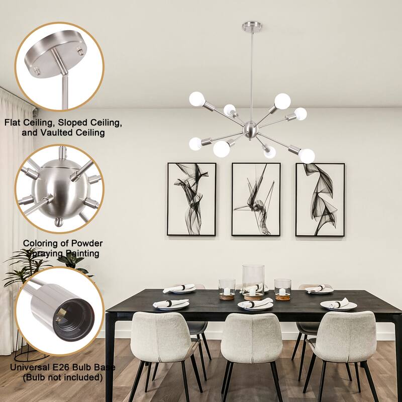 8-Light Mid Century Modern Linear Sputnik Chandelier for Bedroom Living Room Dining Room Kitchen Foyer - N/A