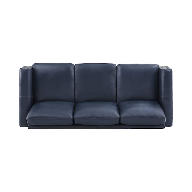 Mid-Century Modern 3-Seater Sofa 84" in Upholstered Genuine Leather with Solid Wood Frame for Living Room