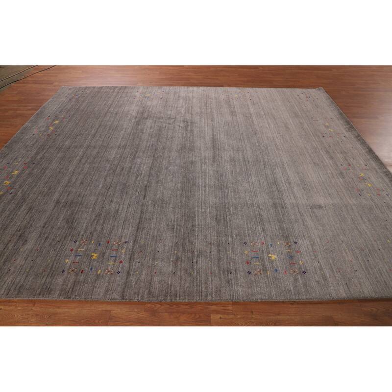 Earth Tone Striped Gabbeh Indian Area Rug Silk Carpet - 8'3" X 9'9"