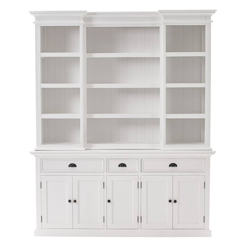 HomeRoots 71" White Dining Hutch With Twelve Shelves And Three Drawers - 70.87" W x 19.69" D x 86.61" H - 70.87" W x 19.69" D x 86.61" H - Classic White - Brass