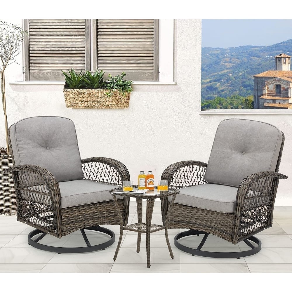 360° Swivel Rocking Patio Chairs Set with Thick Cushions & Tempered Glass Table | Indoor Living Room / Balcony| 3/5-Piece