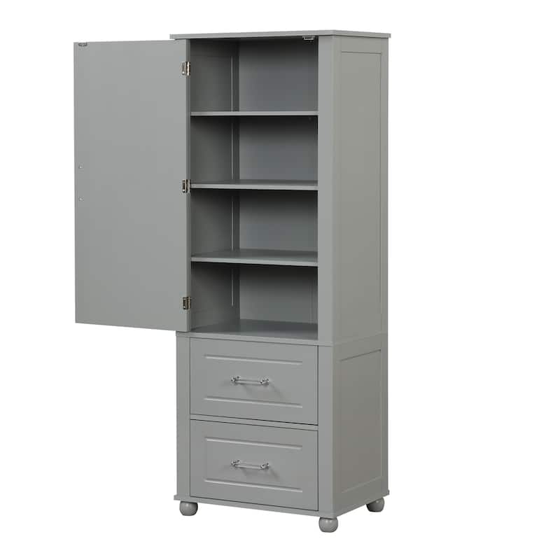 Tall Bathroom Storage Cabinet,Freestanding Cabinet with Two Drawers and Adjustable Shelf,MDF Board with Painted Finish