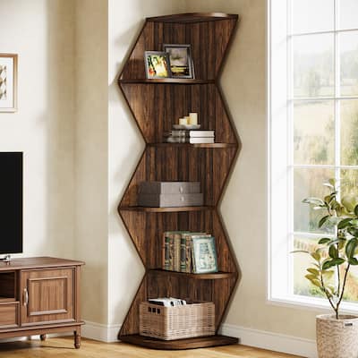 5-Tier Corner Shelf, 71.5-Inch Tall Wall Corner Bookshelf