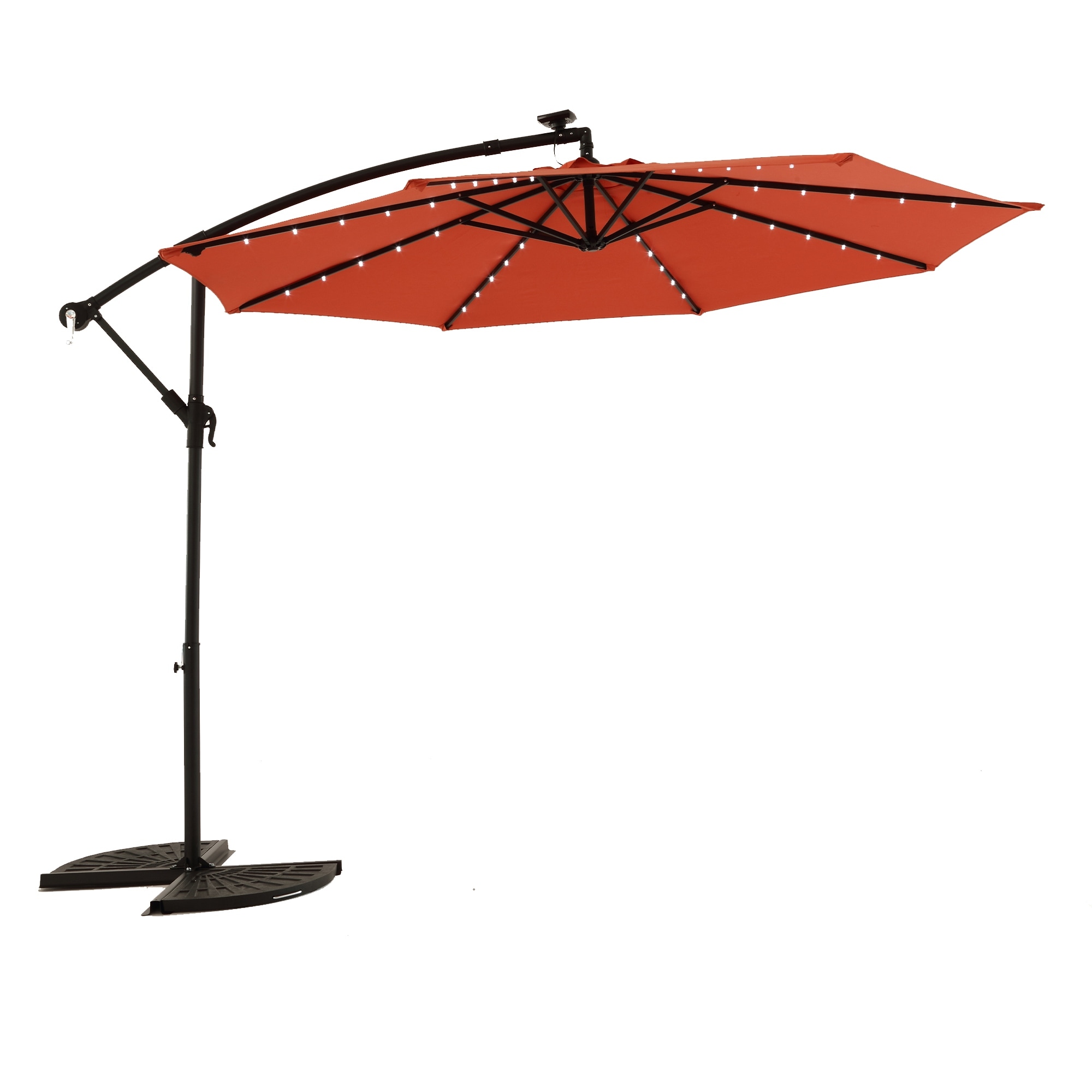 10ft Solar LED Offset Hanging Market Patio Umbrella, Dining Table Umbrella Push Button Tilt(No Base)