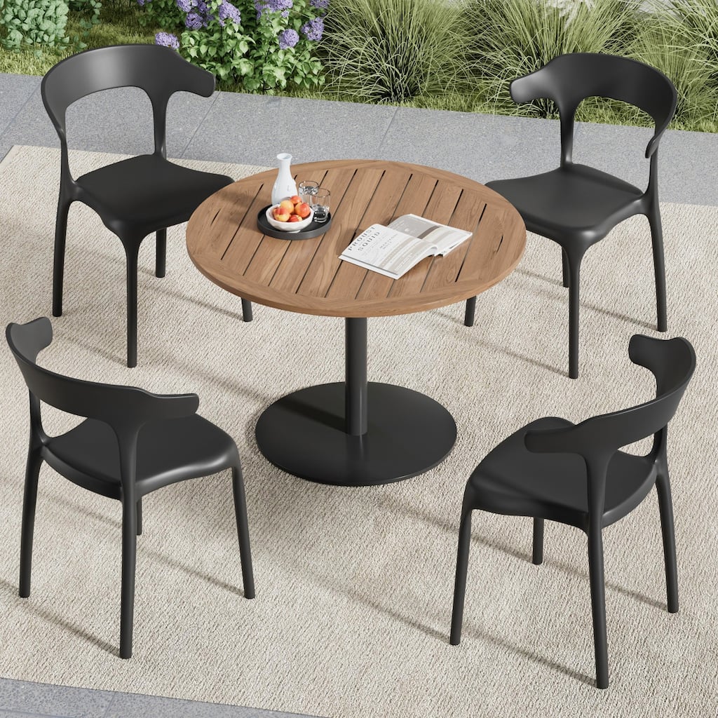 Javlergo 4-Pack Stackable Plastic Chairs for Indoor & Outdoor Use 250lb Capacity Horn Back Design Patio Dining Chairs