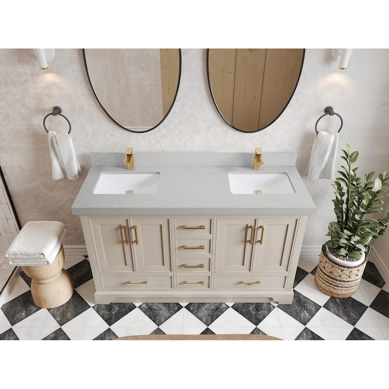 Willow Collections 60 in. W x 22 in. D Charlotte Double Sink Bathroom Vanity with Countertop - 2" Carrara Quartz - Fine Grain