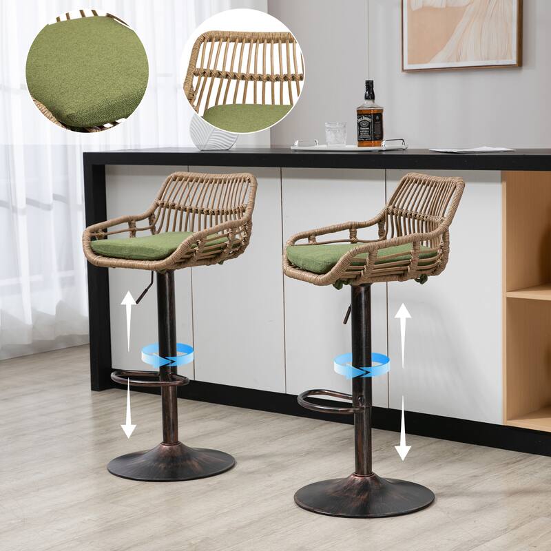 Set of 2 Modern Swivel Bar Stools, Adjustable Counter Height with Footrest for Kitchen & Dining Room - Green