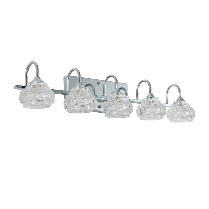 29" Nickel Finish Vintage Crystal Vanity Light - Elegant 5-Light Bathroom Mirror Fixture with Clear Glass Shades (No Bulbs)