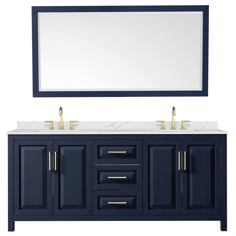 Daria 80-inch Double Vanity, 3 Hole Quartz Top, 70-inch Mirror