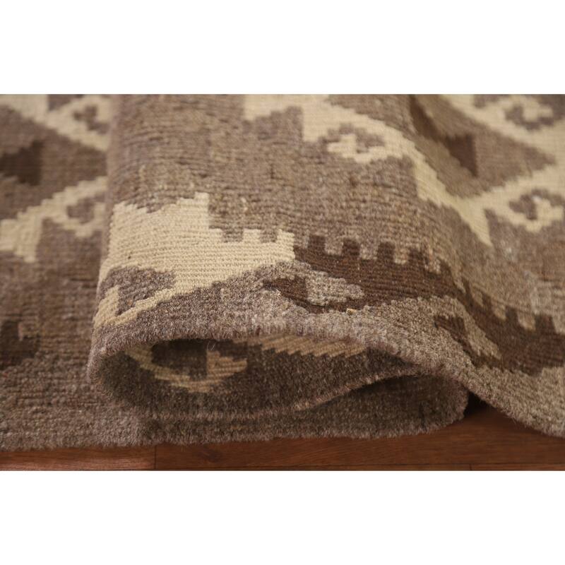 Hand Woven Oriental 100% Wool Carpet Southwestern Geometric Brown Kilim Area Rug - 6' 5'' X 5' 2''