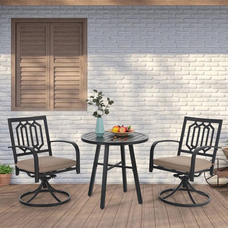 MAISON ARTS 3 Pieces Patio Bistro Set Patio Furniture Dining Sets, 2 Swivel Chairs with Cushions and 1 Round Coffee Table
