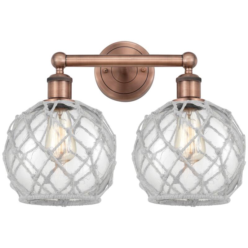 Innovations Lighting 616-2W-13-17 Farmhouse Rope Vanity Farmhouse Rope - Antique Copper / Clear Glass with White Rope