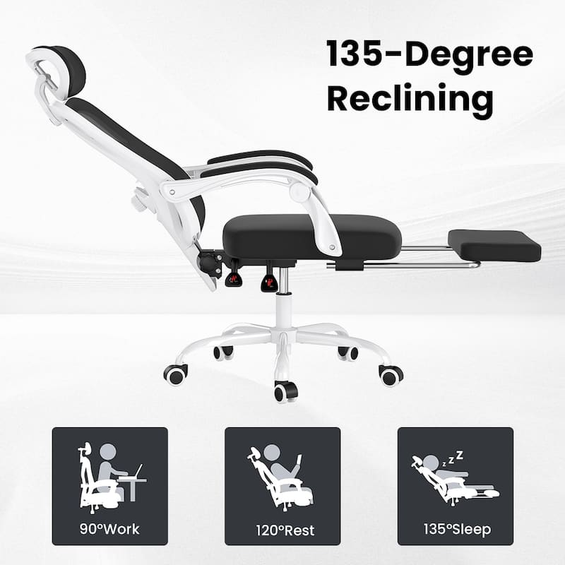 Ergonomic Office Chair with Footrest, Office Desk Chair with Headrest, High Back Computer Chair with Adjustable Lumbar Support