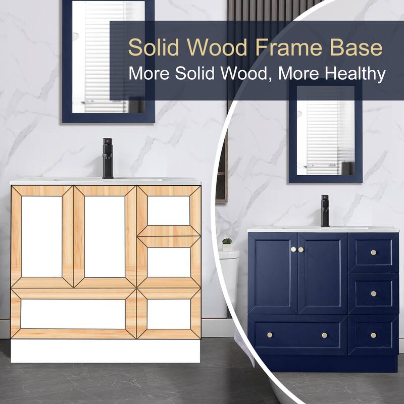 Solid Wood Bathroom Vanity Cabinet with Ceramic Undermount Sink Top Skirting Design