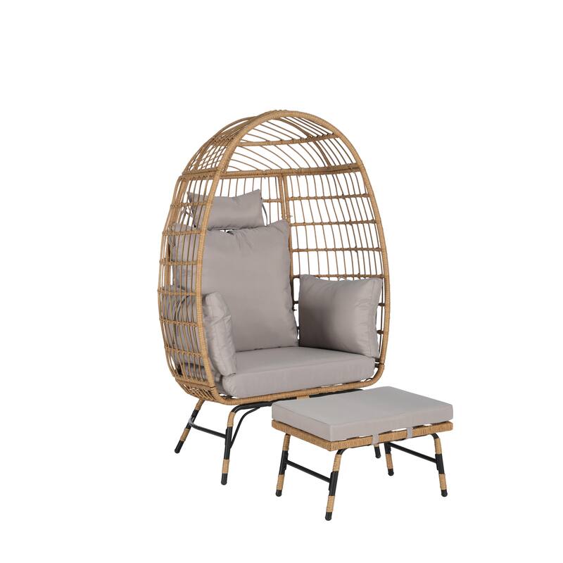 Wicker Egg Chair (Excluding the table) - Light Gray
